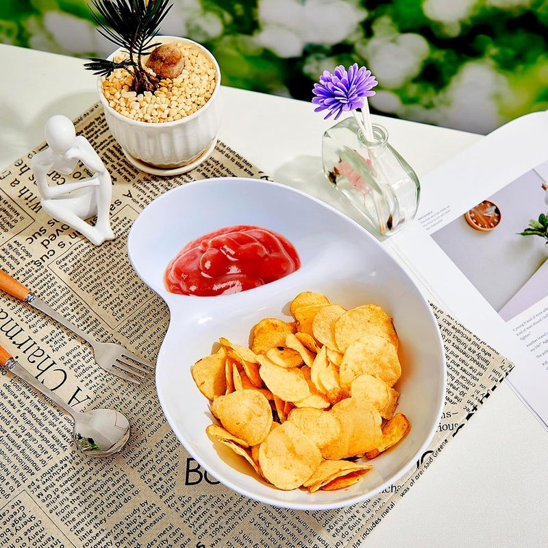 Blushtier 2 Pcs Chip and Dip Bowl Chip and Dip Serving Set Divided Platter Tray 18oz & 5oz Compartment Serving Dish Dumpling Plate for Party Appetizer Salad Snack Veggies Fruit Taco Thanksgiving Christmas White - Image 4